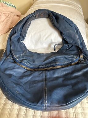 LATICO Navy Blue Leather Hobo Bag with Contrast Stitching from the 00’s.